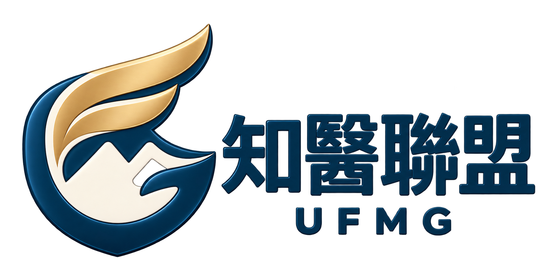 深海藍與香檳金的微笑之翼標誌